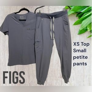 Figs set. XS top Small petite pants. Gray
